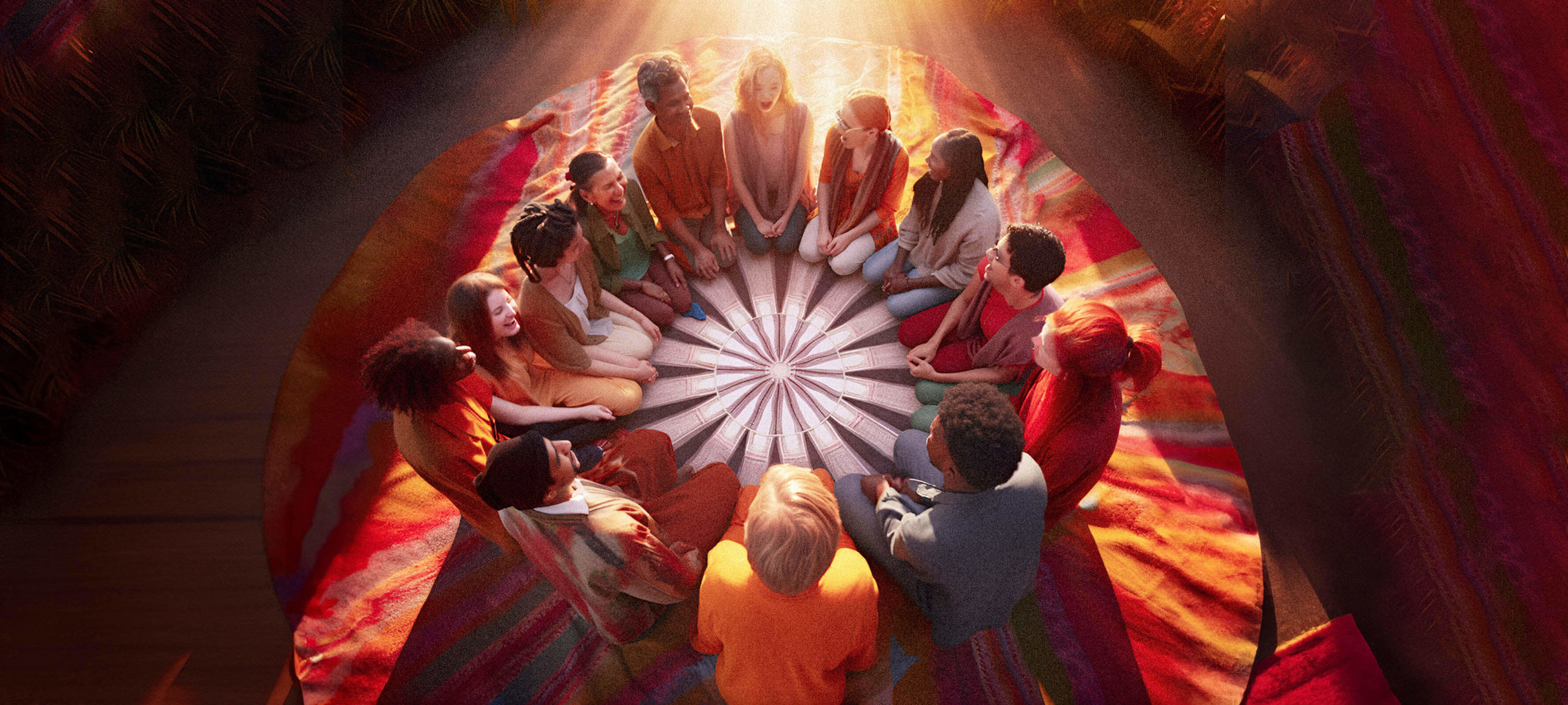 Community of people doing sound meditation